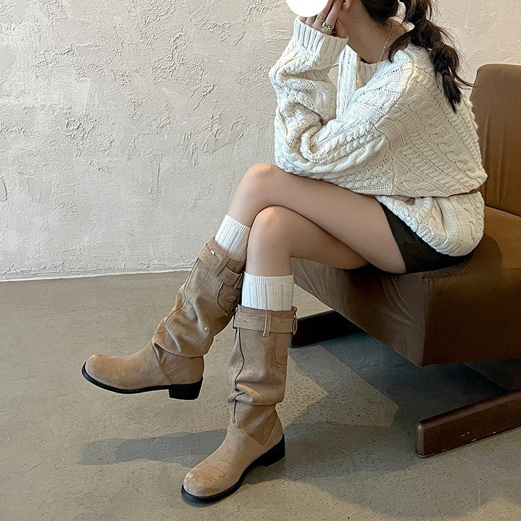 Damen modische Winterstiefel mit praktischen Schnallen und bequemem Innenfutter EB