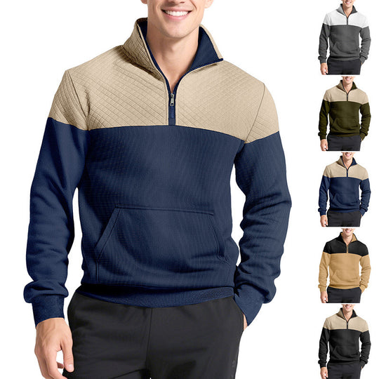 Herren nan Schulterpaneel-Halbzip-Sweatpullover mit gesteppter Schulterpartie und Kängurutasche EB