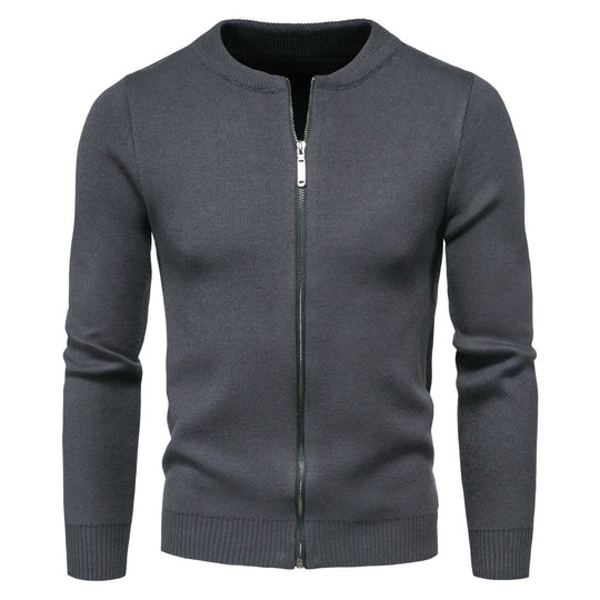 Herren stylische Strickjacke mit modernem Zipper und hohem Kragen EB