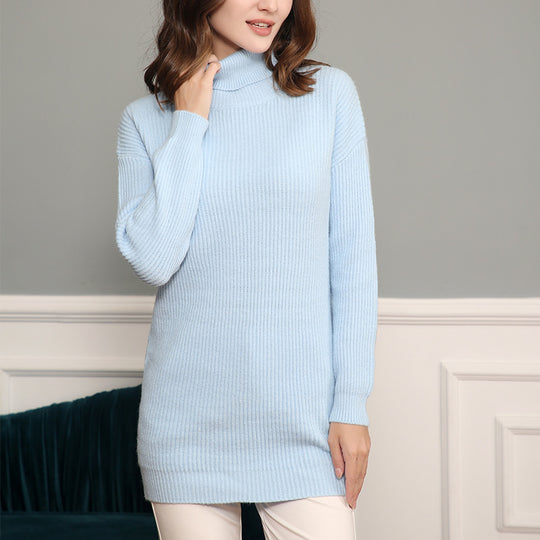 Damen Grobstrick Kleid mit hohem Kragen und weitem Schnitt EB