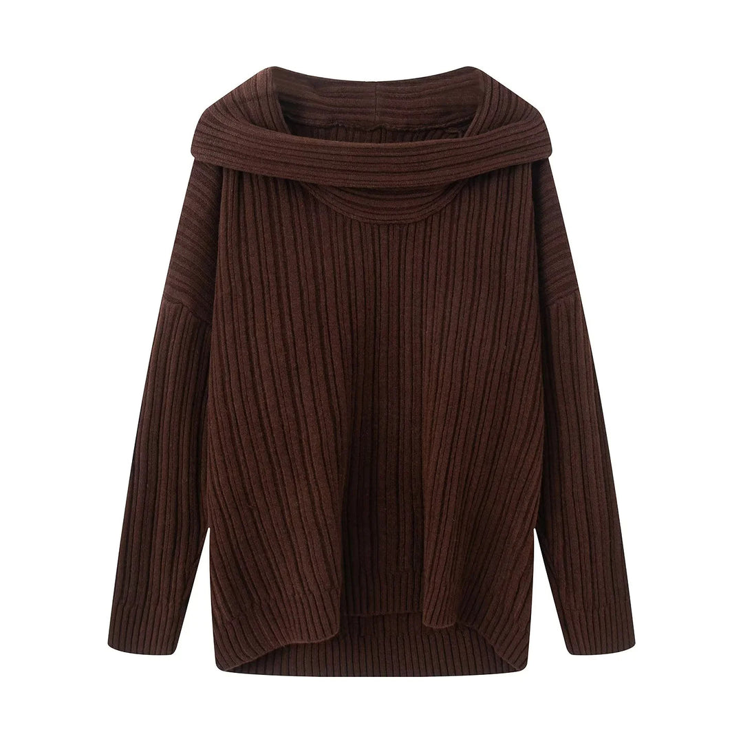 Damen lässiger Strickpullover mit weitem Rollkragen und Rippenstruktur EB