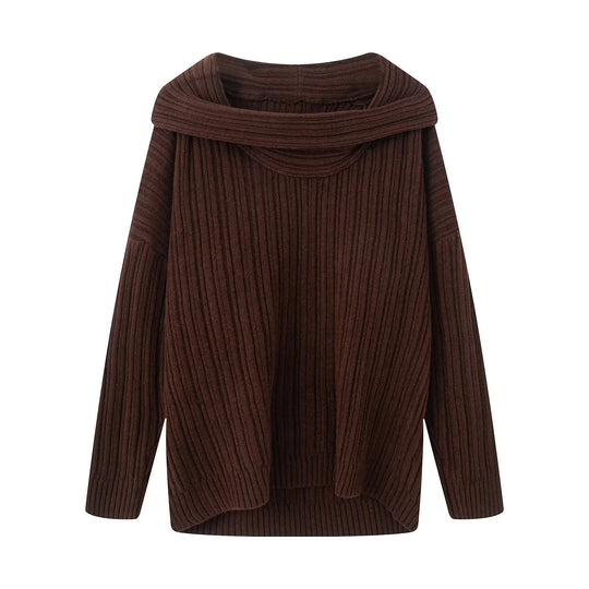 Damen lässiger Strickpullover mit weitem Rollkragen und Rippenstruktur EB
