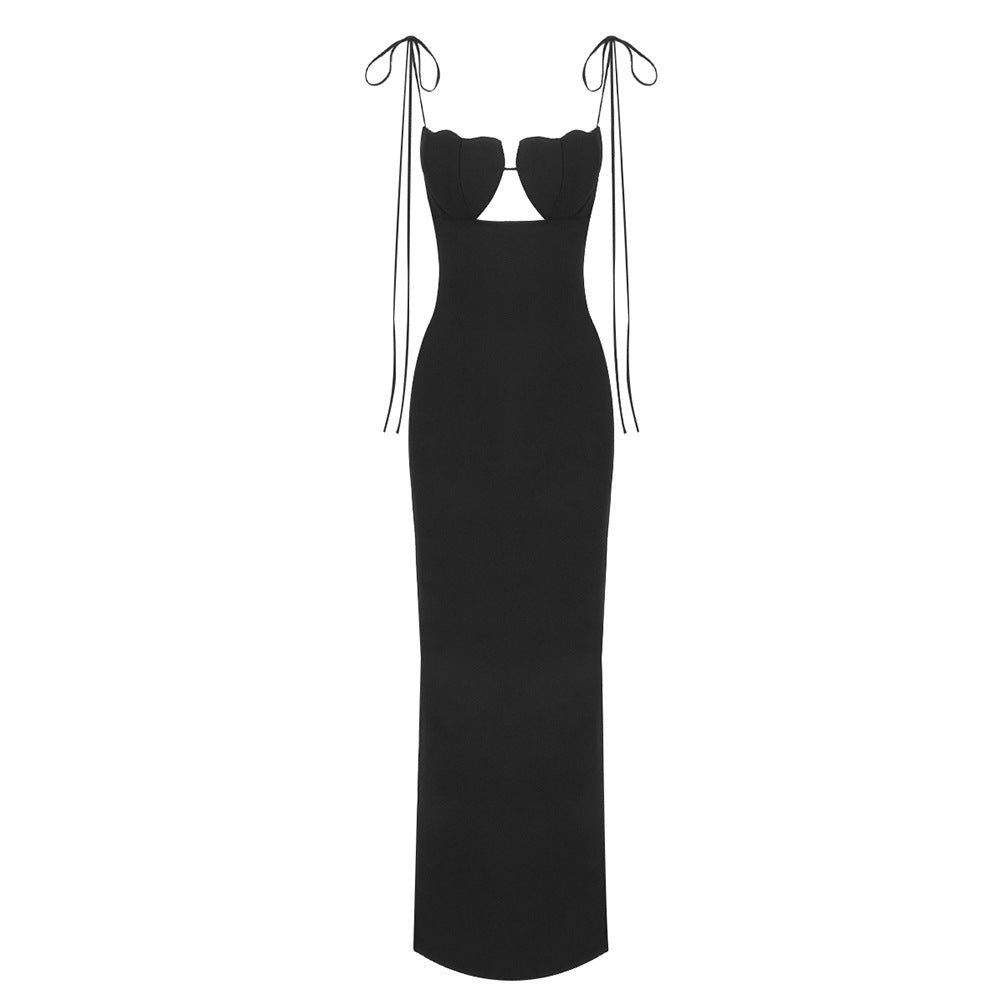 Damen Maxikleid mit abnehmbaren Trägern und herzförmigem Dekolleté EB