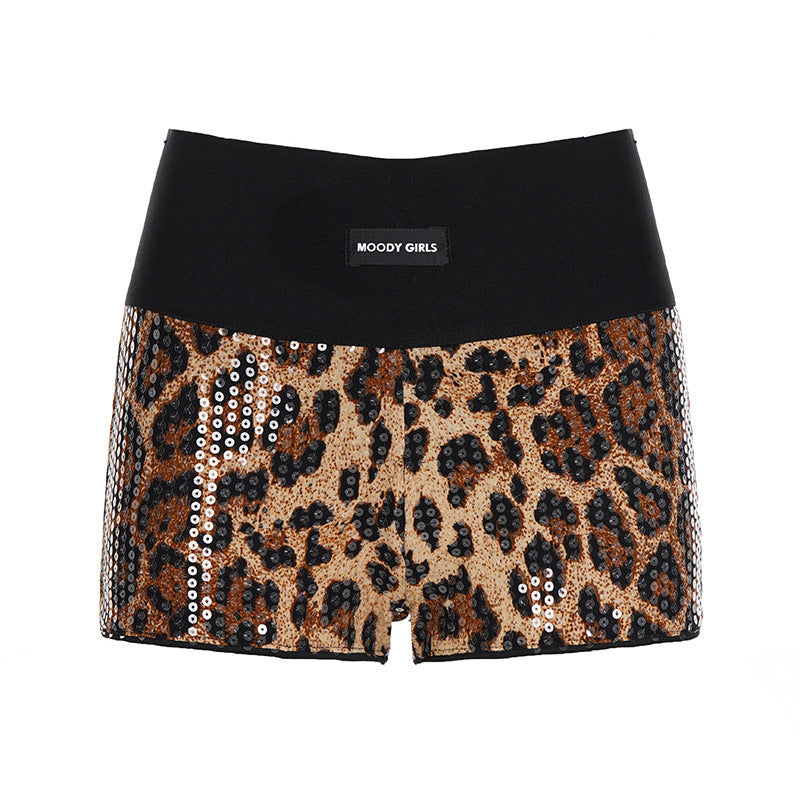 Damen Glitzernde Leoparden-Shorts mit elastischem Bund und stylischem Design EB