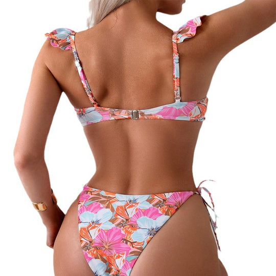 Damen Bikiniset mit verspielten Rüschen und floralem Design EB
