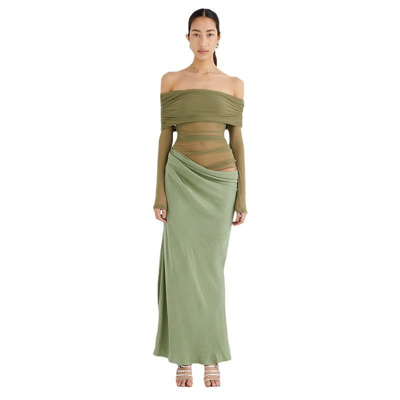 Damen Off-Shoulder Maxikleid mit Drapierung EB
