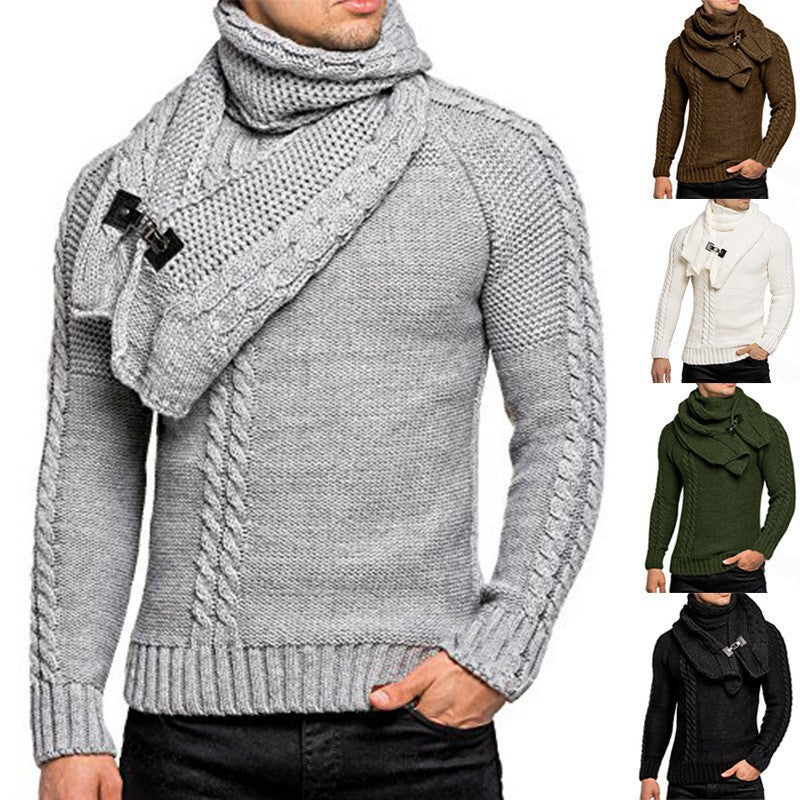 Herren nan Strickpullover mit überlappendem Schalkragen und Schnallenverschluss EB