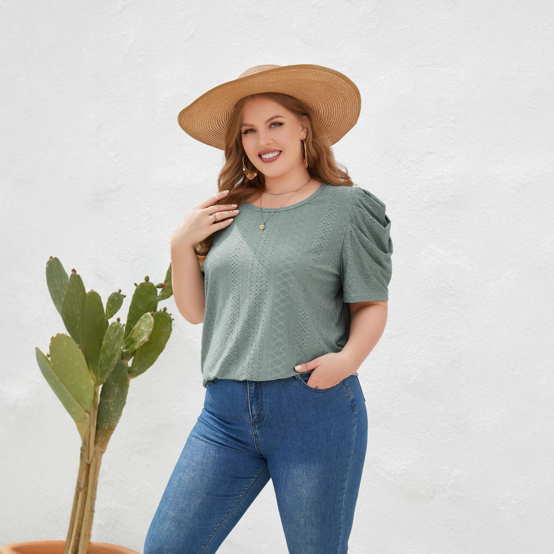 Damen Elegantes Blusenshirt mit Puffärmeln und Strukturmuster EB