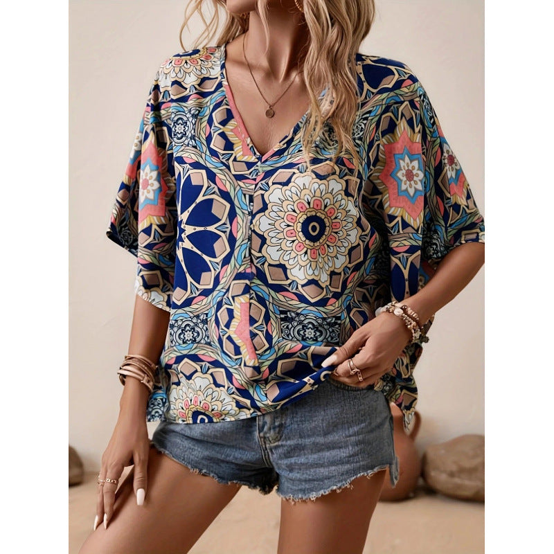 Damen Oversized Bluse mit kontrastvollem Blumenmuster EB