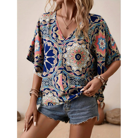 Damen Oversized Bluse mit kontrastvollem Blumenmuster EB