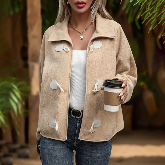 Damen Fleecejacke mit dekorativen Knöpfen und seitlichen Taschen EB