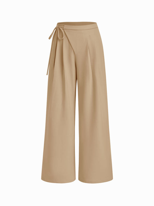Damen Weite Nadelstreifen-Hose mit Wickel-Taille EB