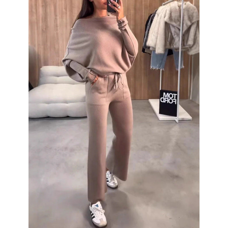 Damen bequeme Loungewear aus weichem Strickmaterial mit weitem Schnitt EB