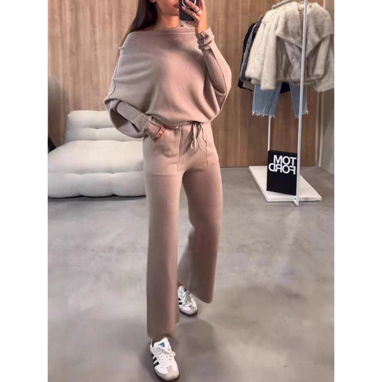 Damen bequeme Loungewear aus weichem Strickmaterial mit weitem Schnitt EB