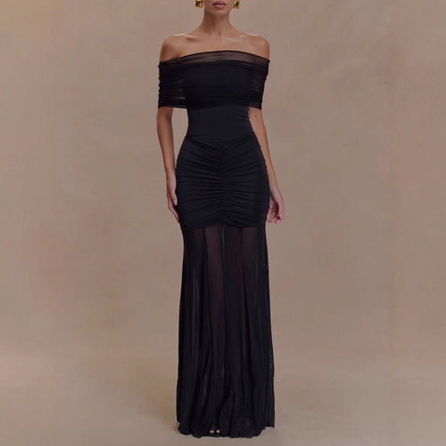 Damen nan schulterfreies Zweiteiler-Abendkleid mit gerafftem Minikleid und transparentem Bodenrock EB