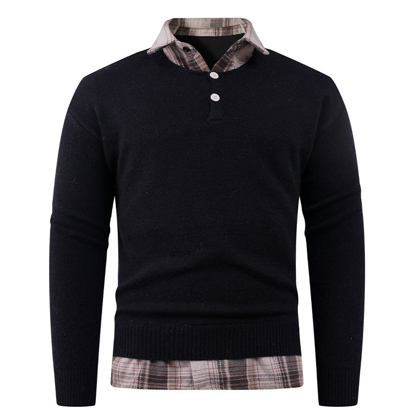 Herren Pullover mit integriertem Hemdkragen und Knopfdetails EB
