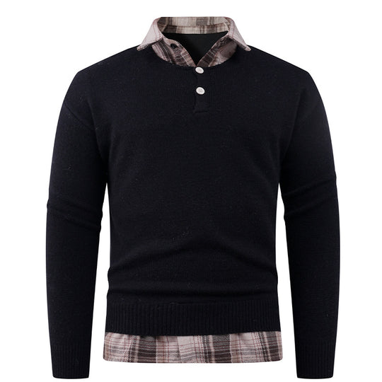 Herren Pullover mit integriertem Hemdkragen und Knopfdetails EB