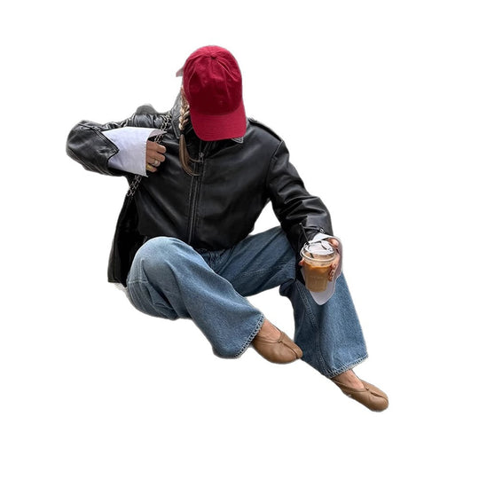 Damen Kunstlederjacke mit eleganten Ärmeln EB