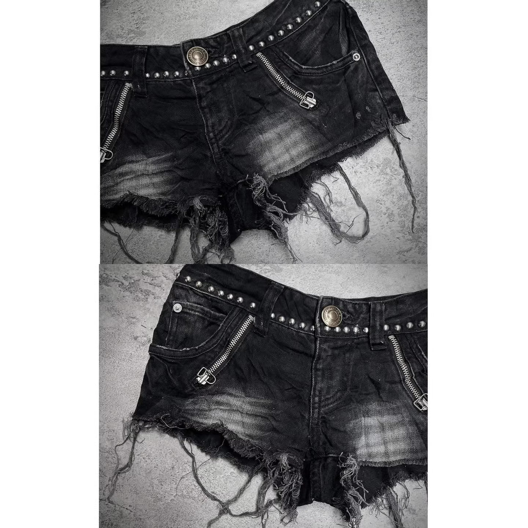 Damen Modische Destroyed Denim-Shorts mit Nieten EB