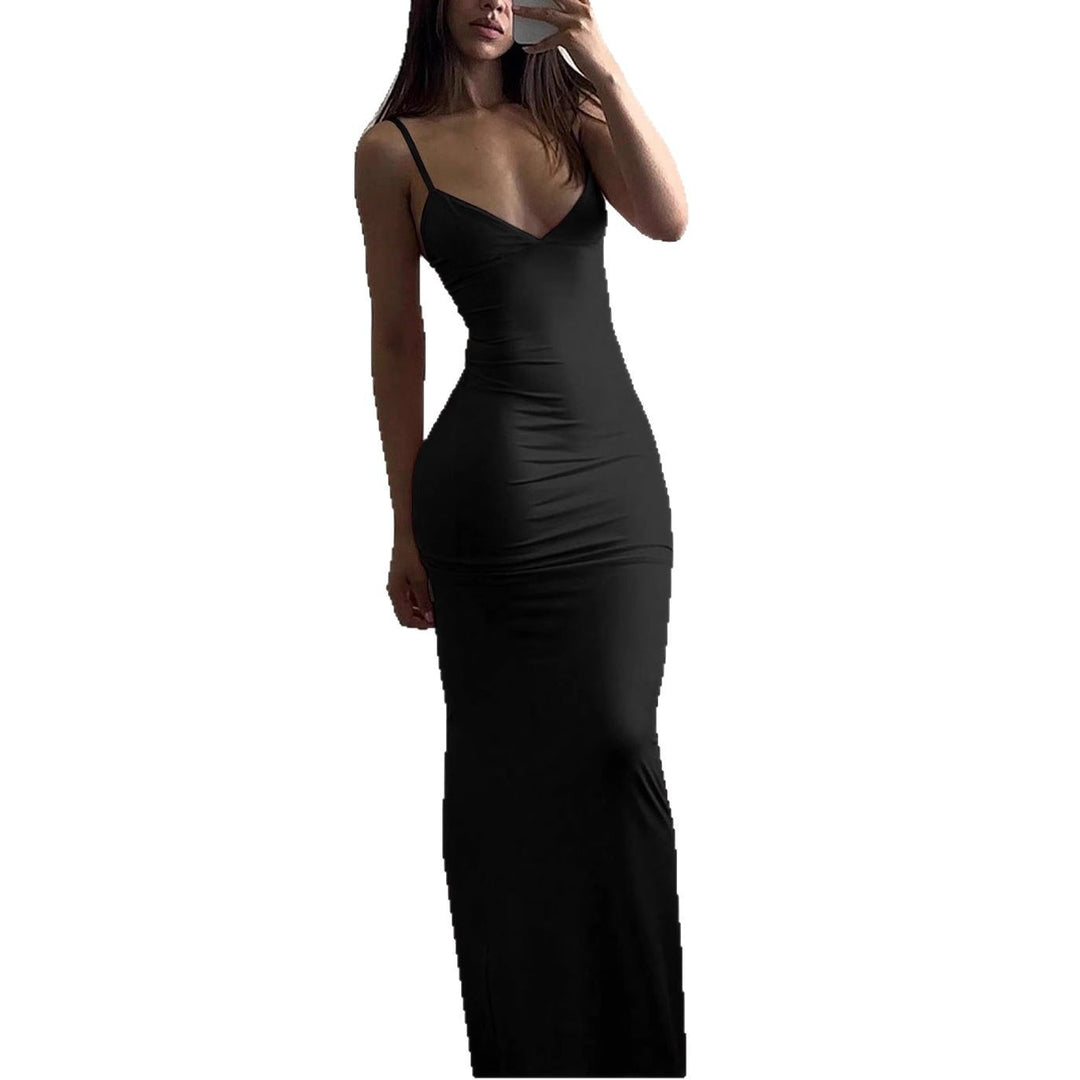 Damen Elegantes Etuikleid mit tiefem V-Ausschnitt und trägerlosem Design EB