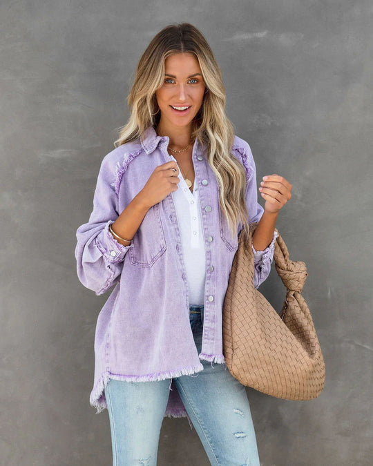 Damen Lässige Denim-Übergangsjacke im Vintage-Stil mit fransigen Details EB