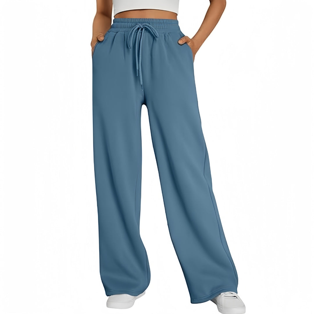 Damen nan Palazzo-Loungehose mit hoher Taille, elastischem Bund, Kordelzug und tiefen Seitentaschen EB