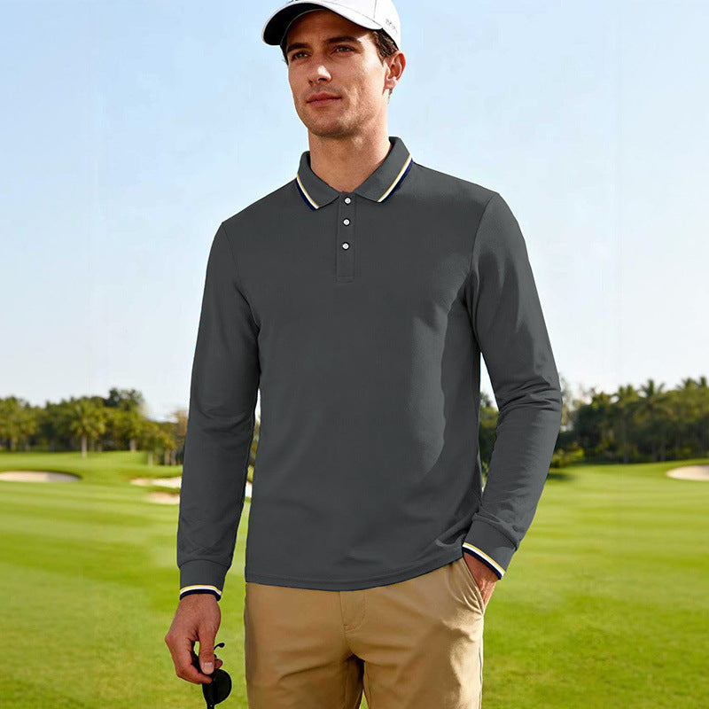 Herren Golf-Performance-Poloshirt langärmlig atmungsaktiv mit Kontrastkragen EB