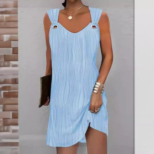 Damen Wellenmuster Kleid mit dekorativen Trägern EB