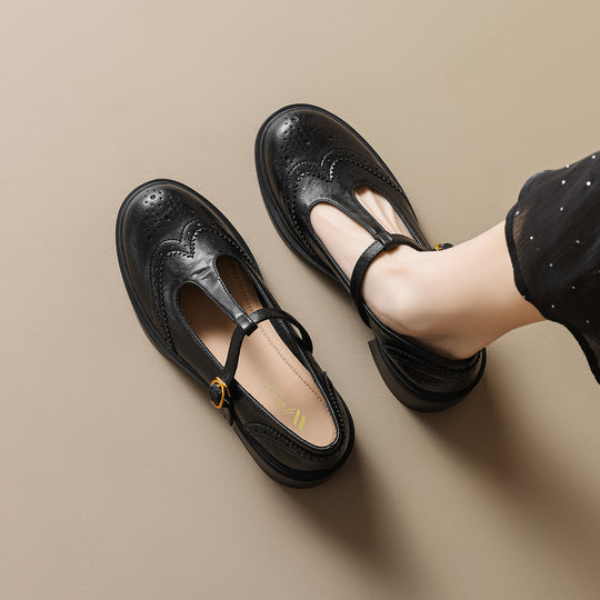 Damen Ballerinas mit modischem Riemen und stilvollem Blockabsatz EB