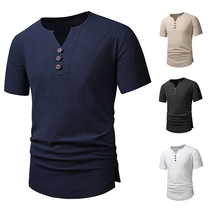 Herren Kurzarm-Henley-T-Shirt mit modernen Knopfdetails EB
