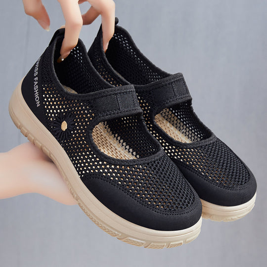 Damen Atmungsaktive Ballerinas mit dekorativem Blumenmuster EB