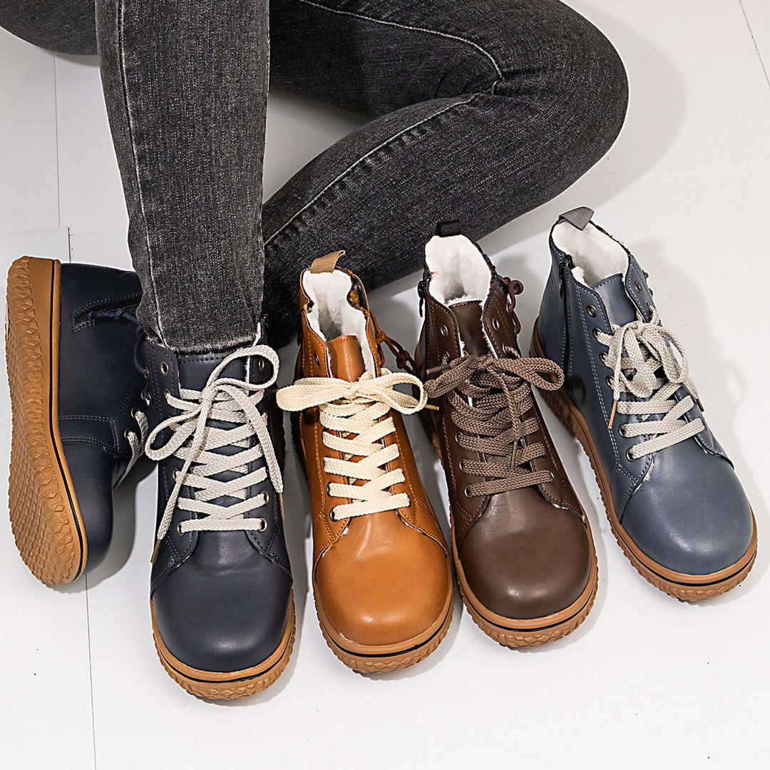 Damen gefütterte Schnür-Stiefelette mit seitlichem Reißverschluss und profilierter Gummisohle EB