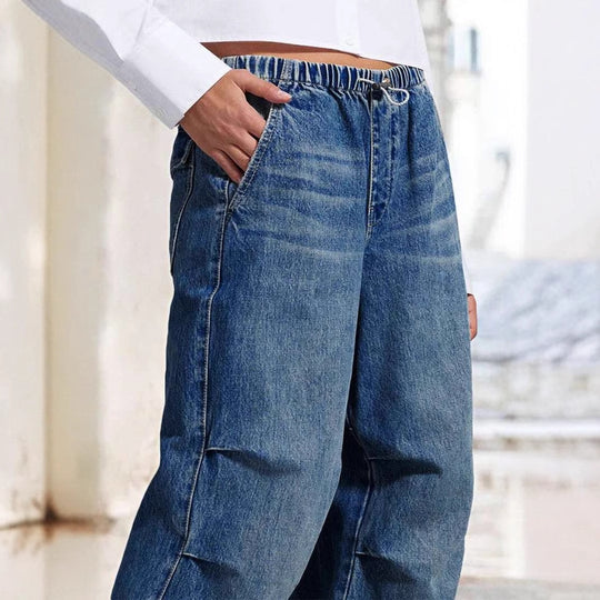Damen Weite Denim-Hose mit elastischem Bund und lässigem Schnitt EB