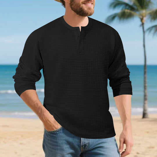Herren Elegantes Langarmshirt mit Knopfleiste und strukturiertem Stoff EB
