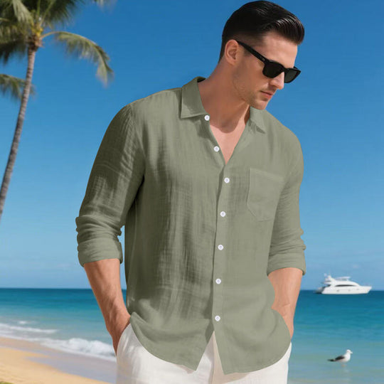 Herren Urlaubstaugliches Relax-Kragenhemd aus Leinenmix mit Brusttasche EB