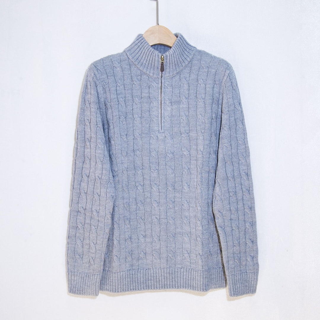 Herren eleganter Strickpullover mit halbem Reißverschluss und Zopfstrickmuster EB