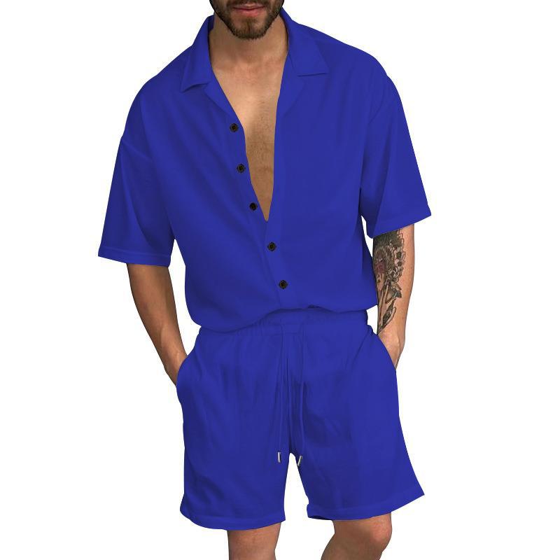Herren Freizeit-Set mit lässigem Kurzarmhemd und elastischen Shorts EB