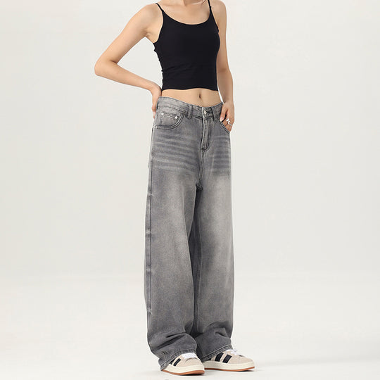 Damen Weite Jeanshose im lässigen Vintage-Stil mit hohem Bund EB