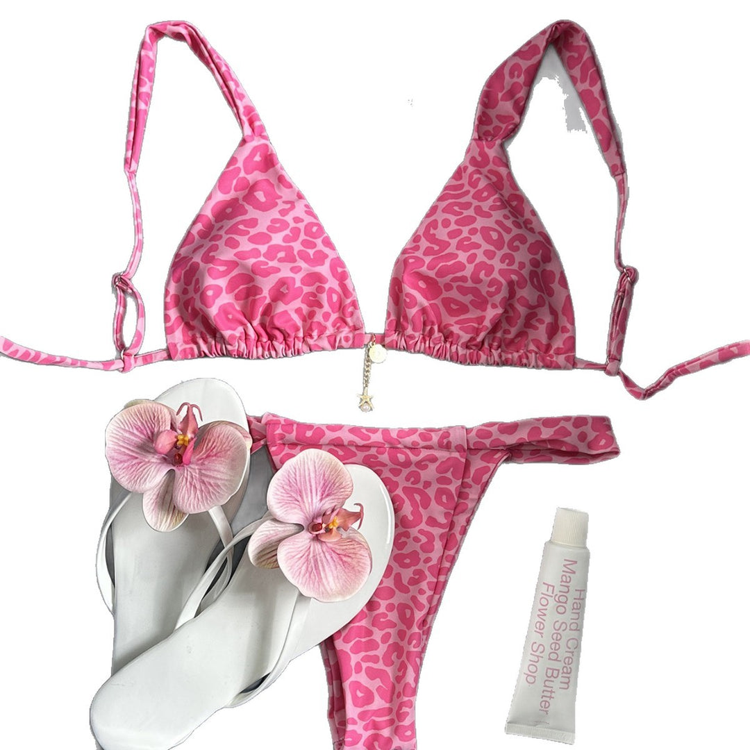 Damen Triangel-Bikini mit Leo-Design und verstellbaren Trägern EB
