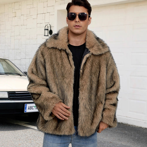 Herren Luxuriöse Kunstpelzjacke mit breitem Revers EB