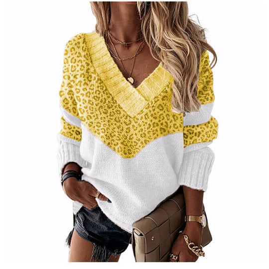 Damen nan V-Ausschnitt Strickpullover mit Chevron-Muster und Oversize-Schnitt EB