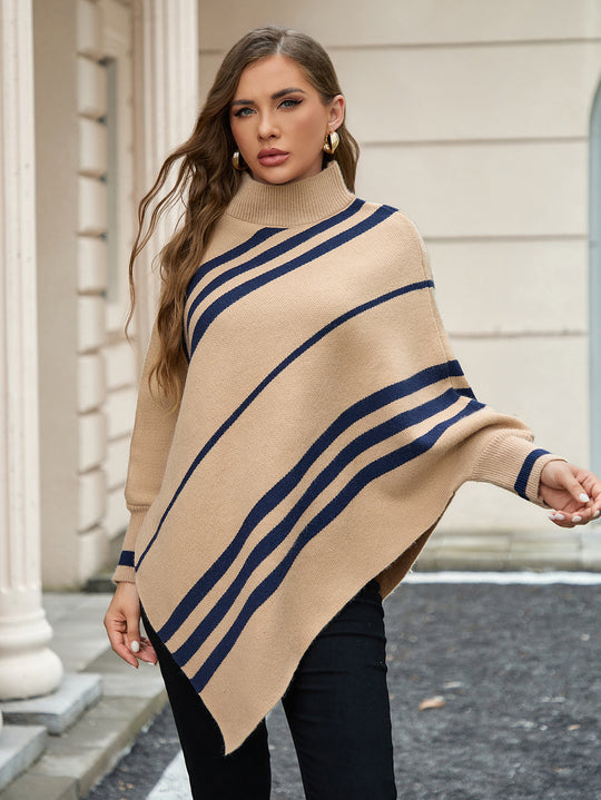 Damen Poncho mit modernen Streifen EB