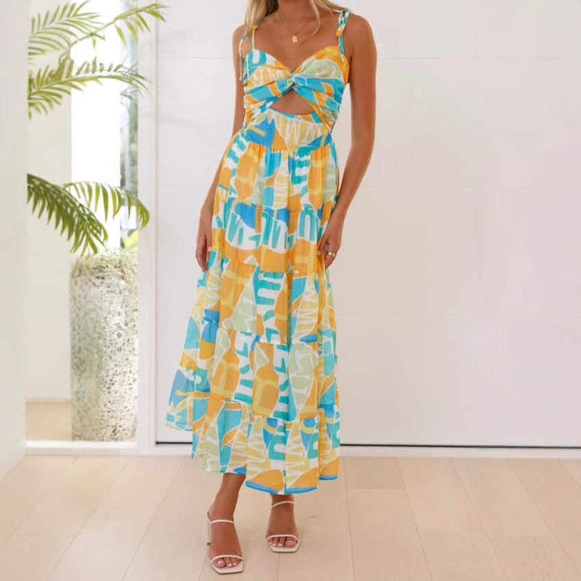 Damen Maxikleid mit festlichem Cut-Out und fließendem Rock EB