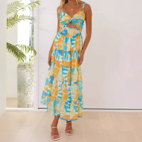 Damen Maxikleid mit festlichem Cut-Out und fließendem Rock EB