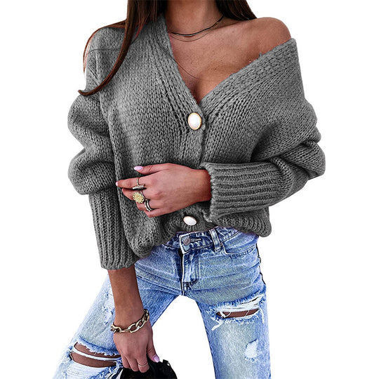 Damen Strickjacke mit lässigem V-Ausschnitt und feinen Knopfdetails EB