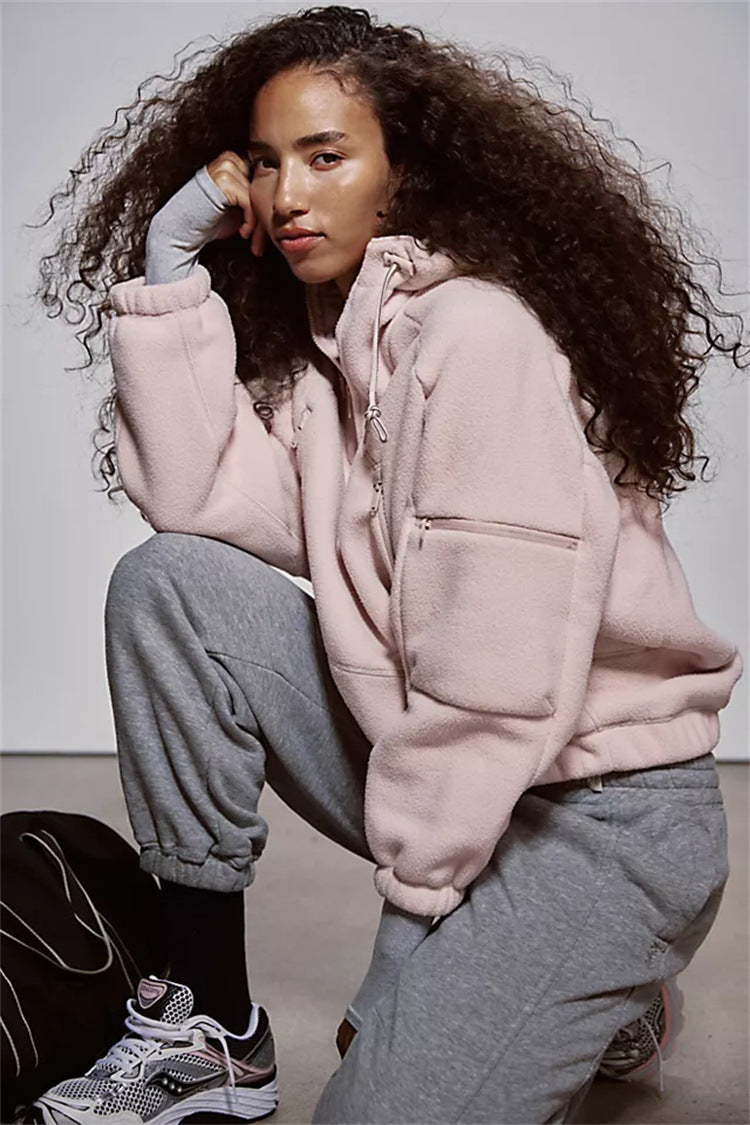 Damen Trendige Fleecejacke mit oversized Kragen EB