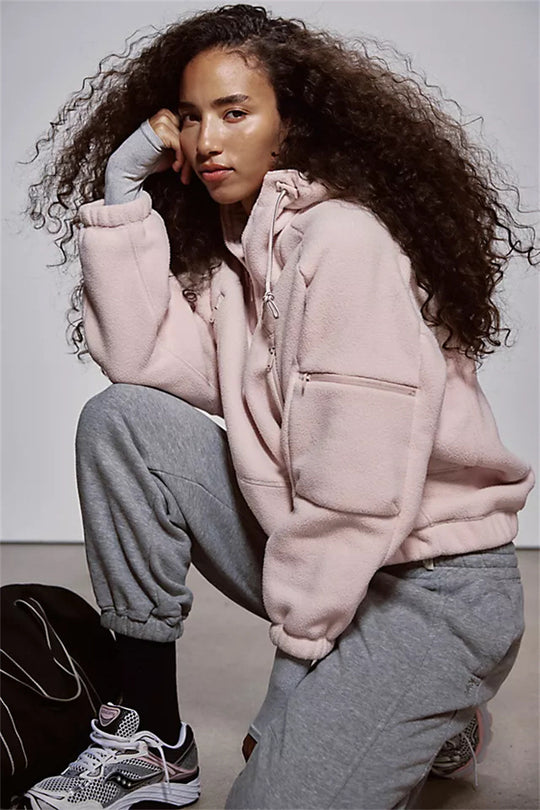 Damen Trendige Fleecejacke mit oversized Kragen EB