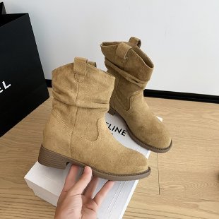Damen Bequeme Stiefeletten mit weichem Veloursleder und modischem Falten-Design EB