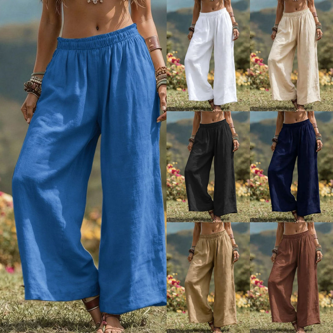 Damen Weit geschnittene Leinenhose EB