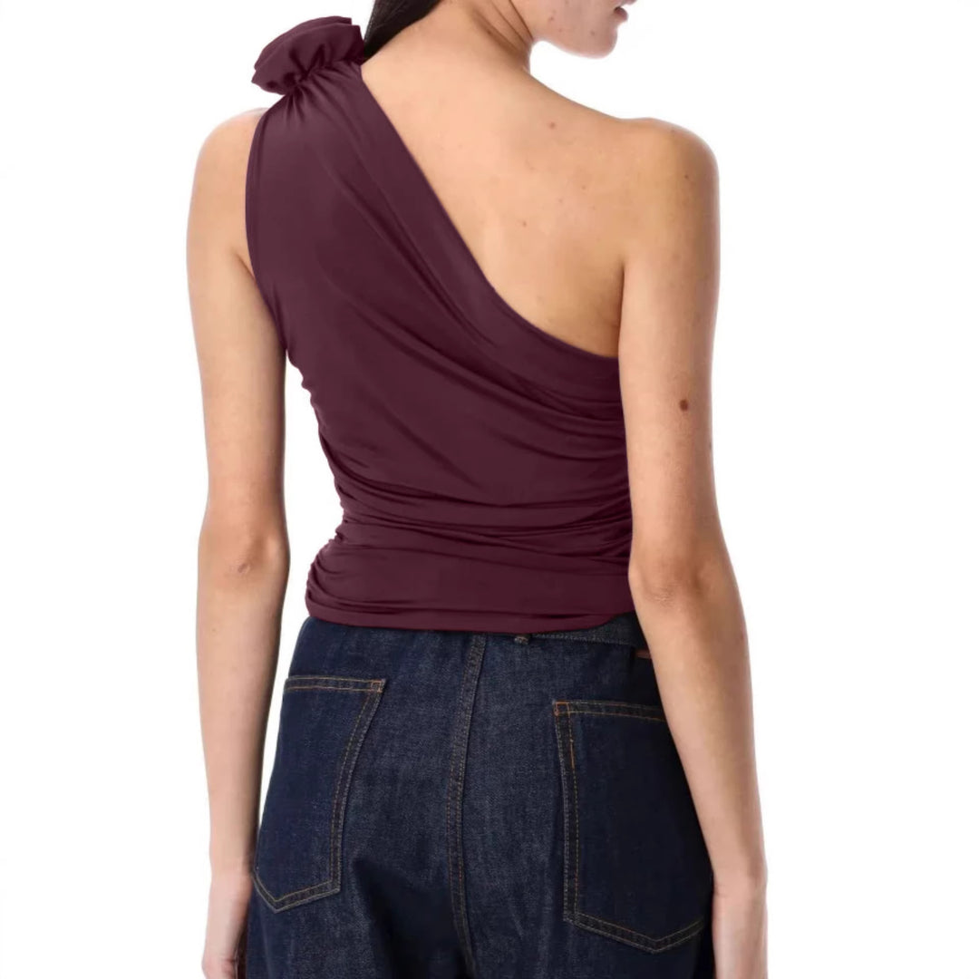 Damen asymmetrisches Top mit Raffungen und floralem Detail EB